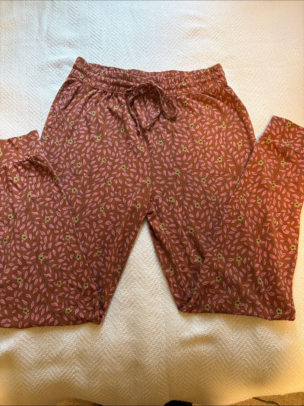 State of Day pajama pants- cute brown and pink floral pattern